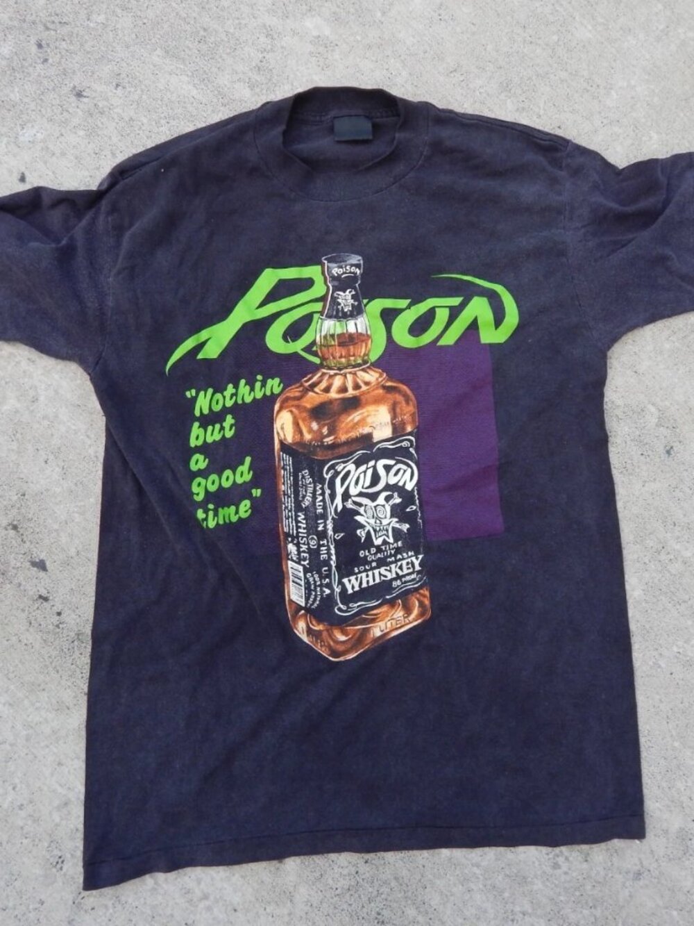 Vintage Poison Rock Band Shirt Mens Large Black Double Sided Made USA 80s